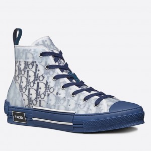 Dior Men's B23 High-top Sneakers In Blue Oblique Canvas