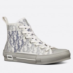 Dior Men's B23 High-top Sneakers In White and Blue Oblique Canvas