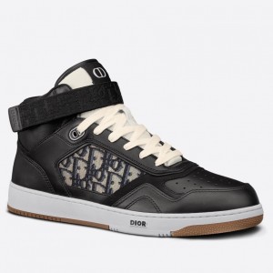 Dior Men's B27 High-top Sneakers In Black Calfskin