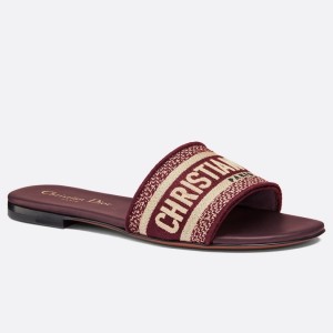 Dior Dway Slides In Burgundy Embroidered Cotton