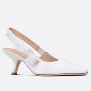 Dior J'Adior Slingback Pumps 65mm In White Cotton Embroidery