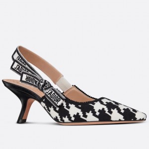 Dior J'Adior Slingback Pumps 65mm In Black Houndstooth Embroidery