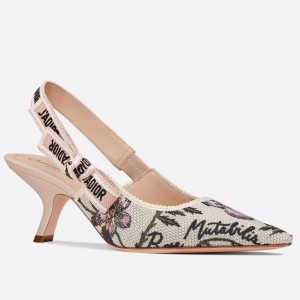 Dior J'Adior Slingback Pumps 65mm In Rosa Mutabilis Embroidered Cotton