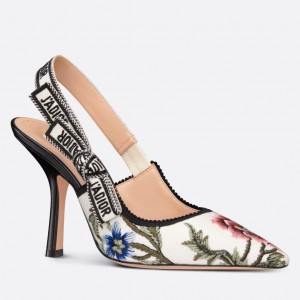 Dior J'Adior Slingback Pumps 100mm In White Petites Fleurs Embroidered Cotton