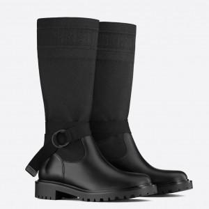 Dior D-Major Boots In Black Fabric And Calfskin