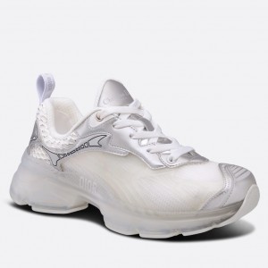 Dior Vibe Sneakers In White Mesh and Silver Leather