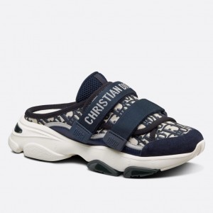 Dior D-Wander Open Back Sneakers In Blue Oblique Fabric