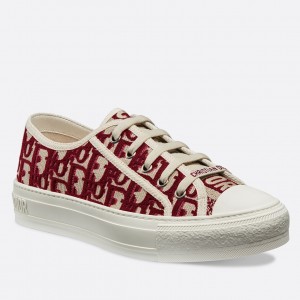 Dior Walk'n'Dior Sneakers In Red Oblique Embroidered Cotton
