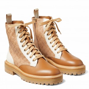 Jimmy Choo Cora Flat Combat Boots In Brown Leather