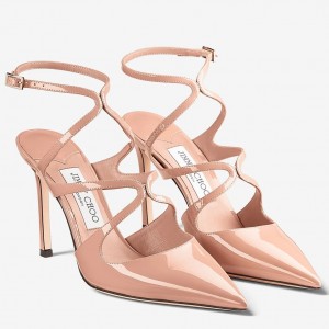 Jimmy Choo Azia Pumps 95mm in Nude Patent Leather