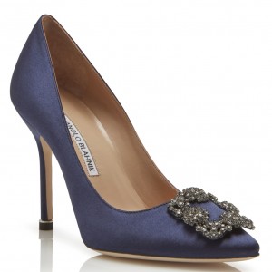 Manolo Blahnik Hangisi 105 Pumps In Navy Blue Satin