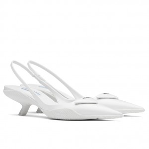 Prada Slingback Pumps In White Brushed Leather