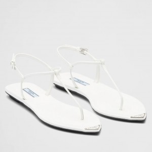 Prada Thong Sandals In White Brushed Leather