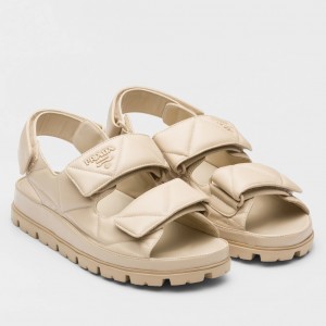 Prada Padded Sandals In Beige Nappa Leather