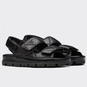 Prada Padded Sandals In Black Nappa Leather