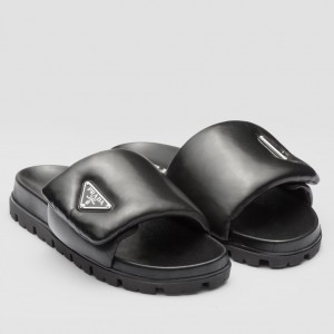 Prada Slides In Black Soft Padded Nappa Leather
