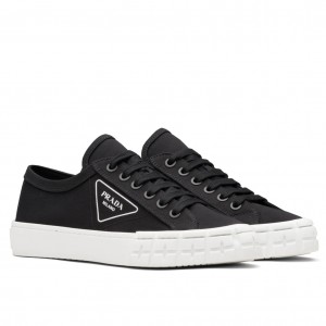 Prada Women's Low-top Sneakers In Black Gabardine Fabric