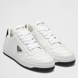 Prada District Low-top Sneakers in White Calfskin