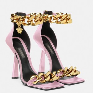 Versace Medusa Chain Sandals 110mm In Pink Leather