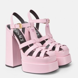 Versace La Medusa Platform Sandals In Pink Calfskin