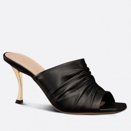 Dior D-Fame Heeled Sandals In Black Pleated Lambskin