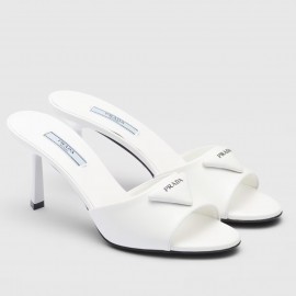 Prada Heeled Sandals 75mm in White Brushed Leather