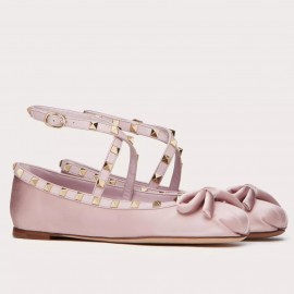 Valentino Rockstud Ballerina In Rose Cannelle Satin