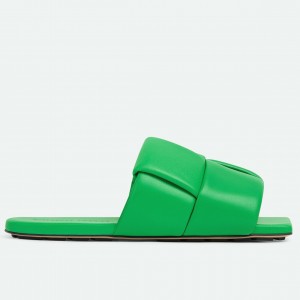 Bottega Veneta Patch Flat Slides In Green Lambskin 