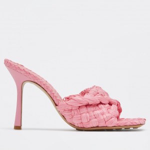 Bottega Veneta Stretch Sandals In Pink Intrecciato Raffia