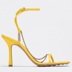 Bottega Veneta Stretch Chain Sandals In Yellow Lambskin