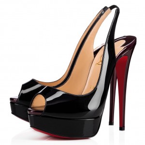 Christian Louboutin Black Patent Lady Peep Sling Pumps 130mm