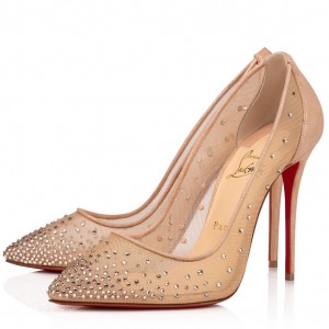 Christian Louboutin Follies Strass Pumps 100mm In Nude Mesh