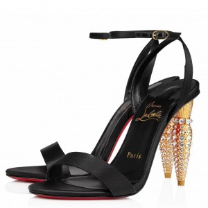 Christian Louboutin Lipstrass Queen Sandals 100mm In Black Satin