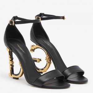 Dolce & Gabbana Black Sandals with Baroque DG Heel 
