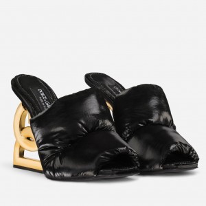 Dolce & Gabbana Black Down-padded Mules with DG Pop Heel
