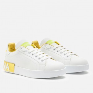 Dolce & Gabbana Men's Portofino Sneakers with Yellow Branded