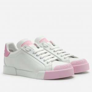 Dolce & Gabbana Women's Portofino Sneakers with Pink Toe-cap