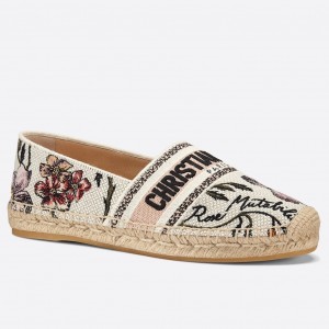 Dior Granville Espadrilles In Rosa Mutabilis Embroidered Cotton