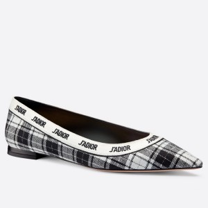 Dior J'Adior Ballet Flats In Black and White Tartan Fabric