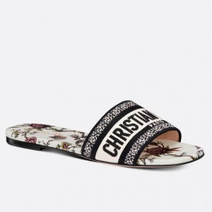 Dior Dway Slides In White Jardin Botanique Embroidered Cotton