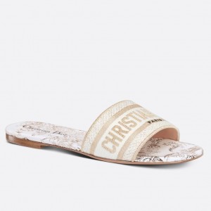 Dior Dway Slides In Gold Jardin Botanique Embroidered Cotton