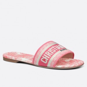 Dior Dway Slides In Peony Pink Toile de Jouy Embroidered Cotton