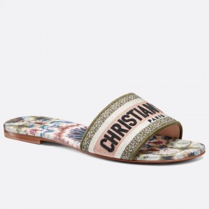 Dior Dway Slides In Amaranth Kaleidiorscopic Embroidered Cotton