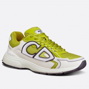 Dior Men's B30 Sneakers In Yellow Mesh and White Fabric