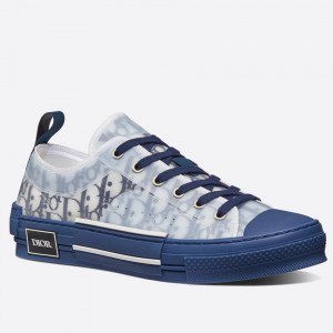 Dior Men's B23 Low-top Sneakers In Blue Oblique Canvas