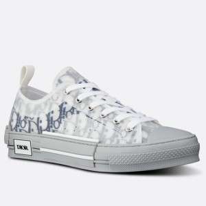 Dior Men's B23 Low-top Sneakers In White and Blue Oblique Canvas