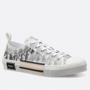 Dior Men's B23 Low-top Sneakers In White and Black Oblique Canvas