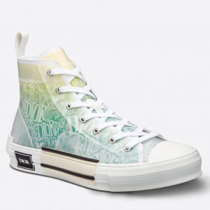 Dior Men's B23 High-top Sneakers with Green and Yellow Print