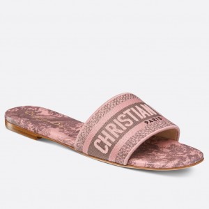 Dior Dway Slides in Pink Cotton with Toile de Jouy Sauvage Motif