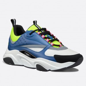 Dior Men's B22 Sneakers In Blue Leather and White Mesh